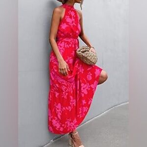 SHEIN Red and Pink Floral Dress
